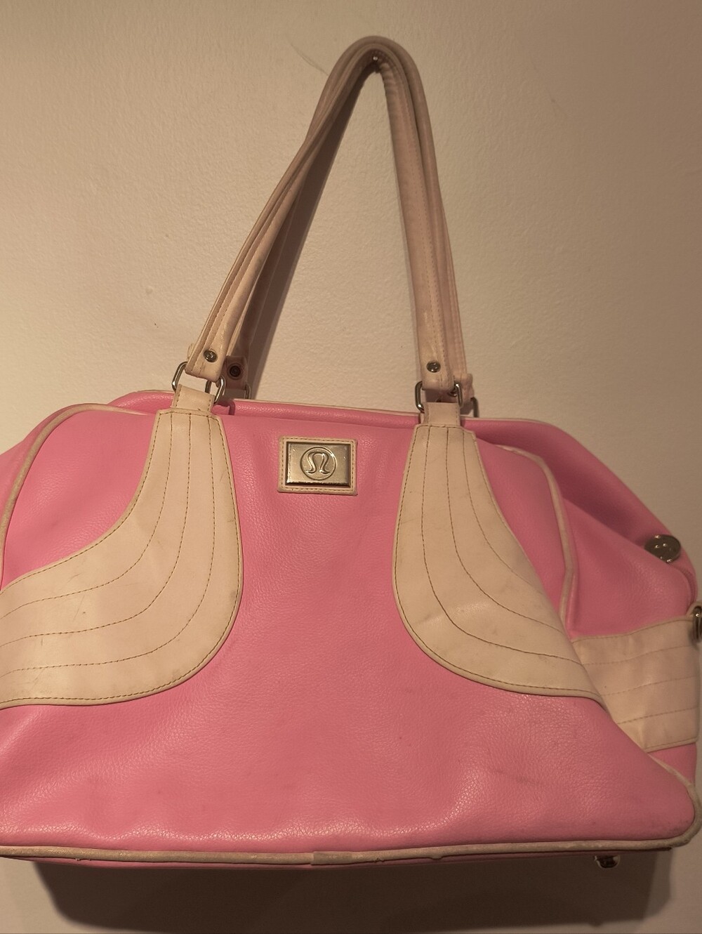 Lululemon Athletica Vintage 1990s pink and cream faux-leather large gym